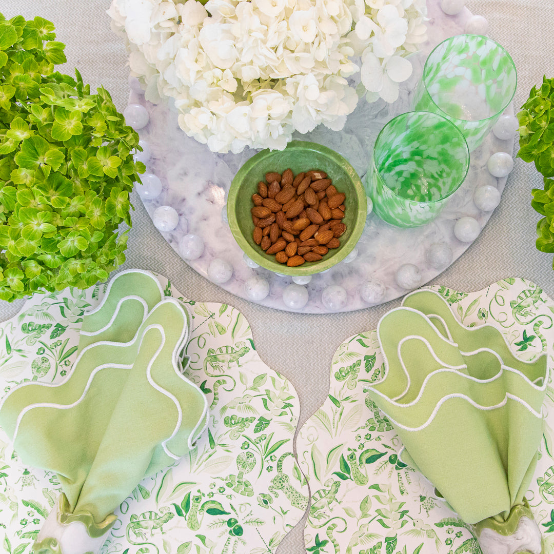 Wipeable Reversible Placemat - Green Jungle + Blue Chinoiserie