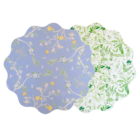 Wipeable Reversible Placemat - Green Jungle + Blue Chinoiserie