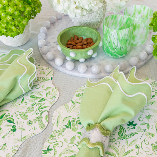 Wipeable Reversible Placemat - Green Jungle + Blue Chinoiserie