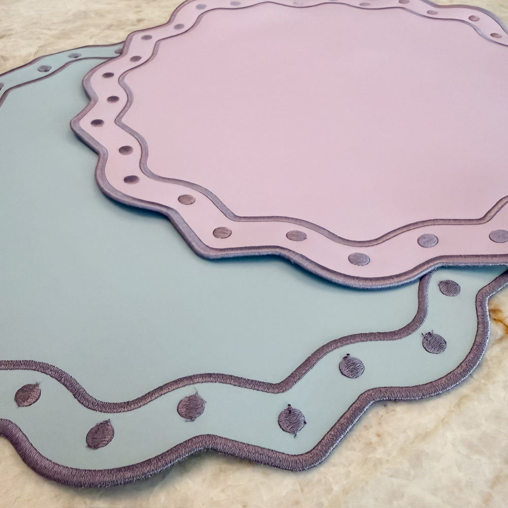 Wipeable Reversible Embroidered Placemats - Lavender + Mist (Set of 2)