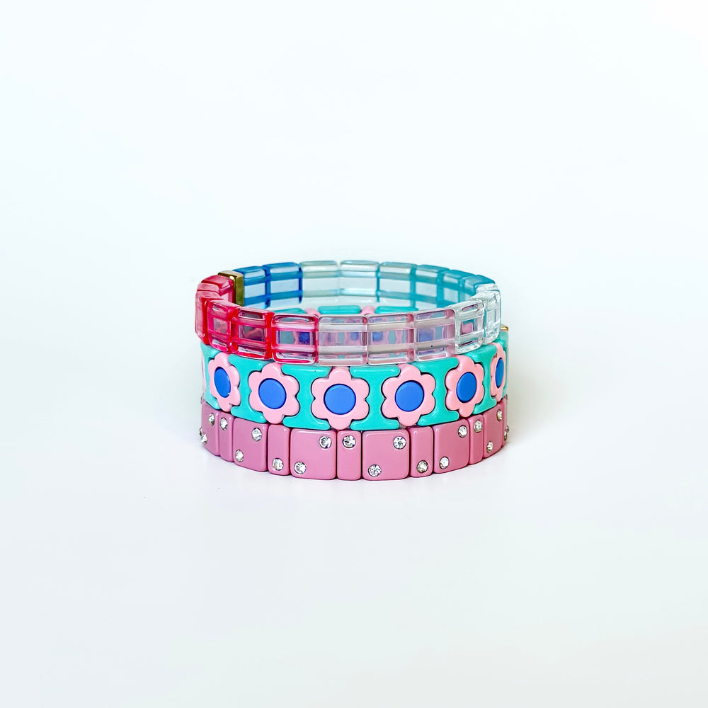 Charlotte Little Ladies Bracelet Stack - Pixie Pink & Blue