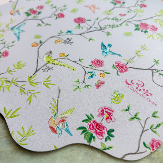 Wipeable Reversible Placemat - Purple Thistle + Lavender Chinoiserie