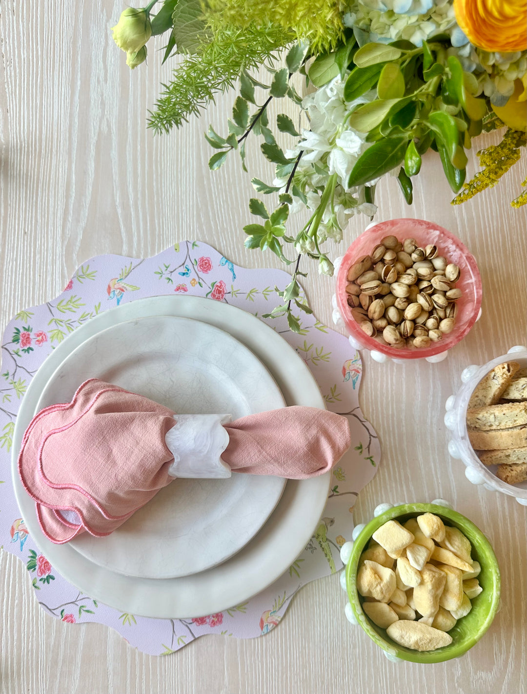 Wipeable Reversible Placemat - Purple Thistle + Lavender Chinoiserie