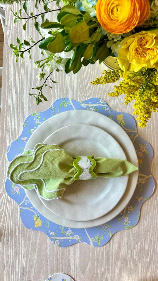 Wipeable Reversible Placemat - Green Jungle + Blue Chinoiserie