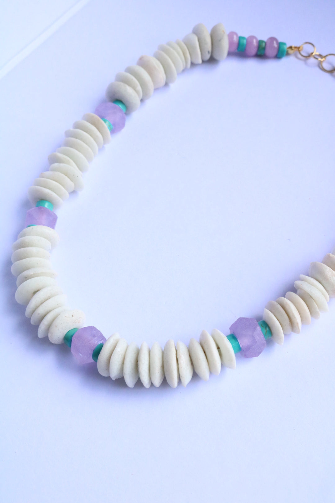 Janie Beaded Necklace - White & lavender