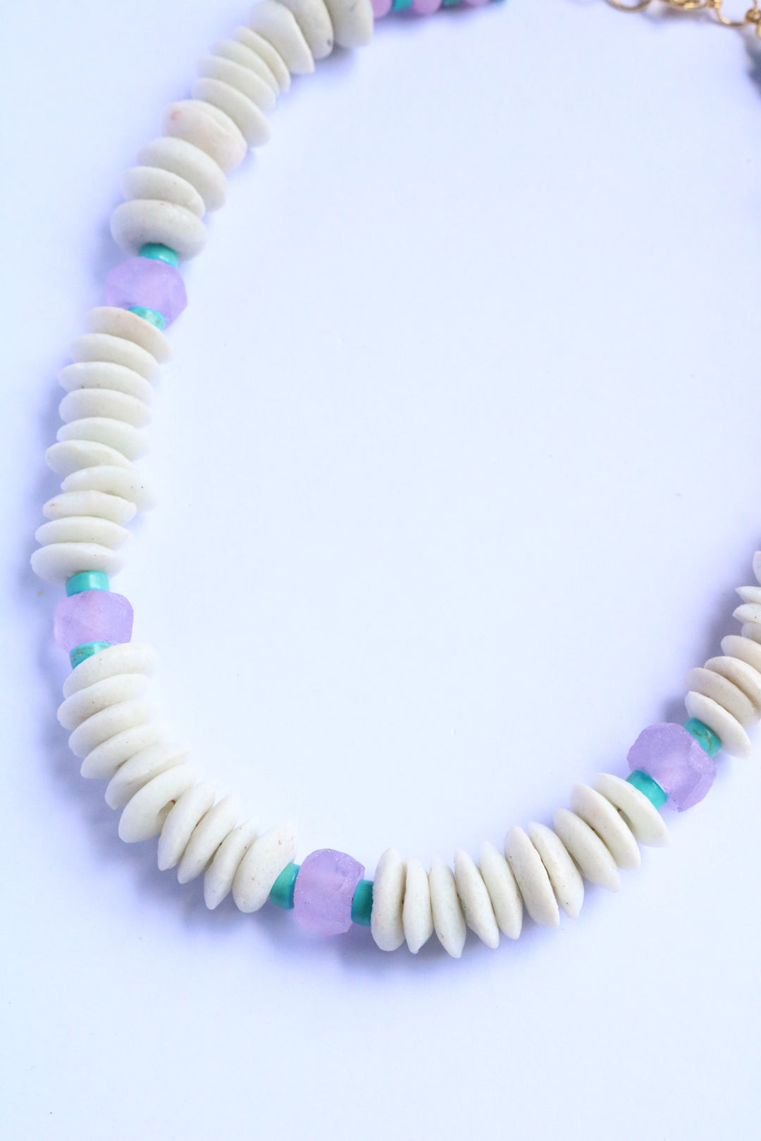 Janie Beaded Necklace - White & lavender