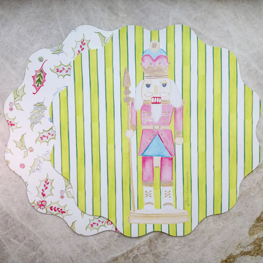 Wipeable Reversible Placemat - Nutcracker + Holly