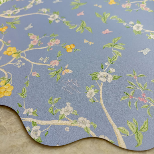Wipeable Reversible Placemat - Green Jungle + Blue Chinoiserie