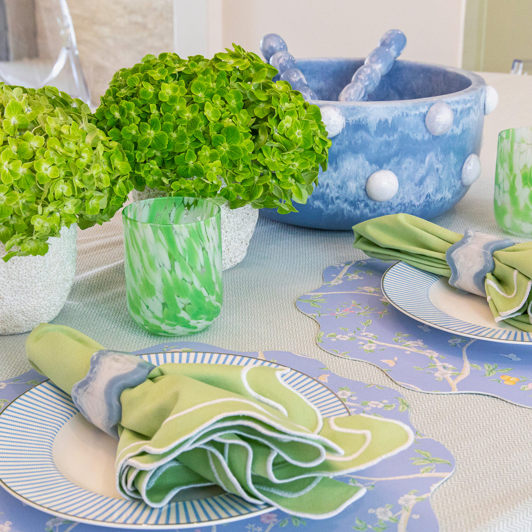 Wipeable Reversible Placemat - Green Jungle + Blue Chinoiserie