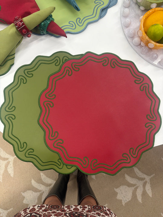 Wipeable Reversible Embroidered Placemats - Poppy + Pine (Set of 2)