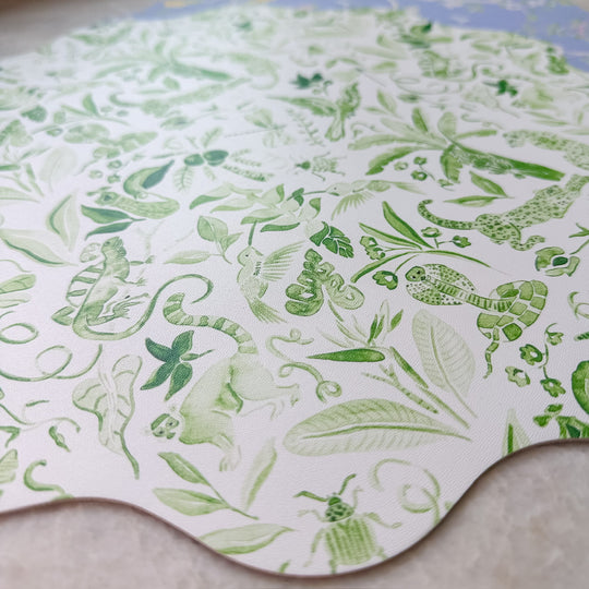 Wipeable Reversible Placemat - Green Jungle + Blue Chinoiserie