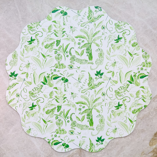 Wipeable Reversible Placemat - Green Jungle + Blue Chinoiserie