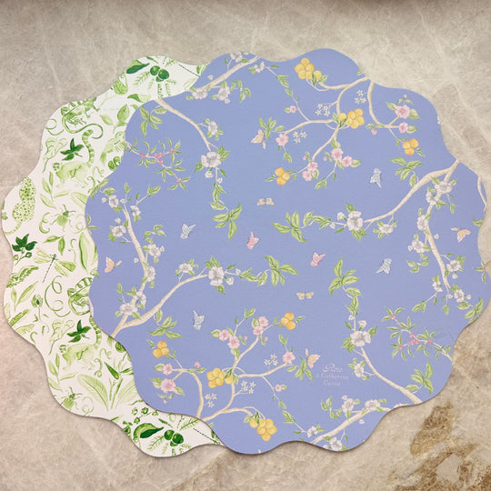 Wipeable Reversible Placemat - Green Jungle + Blue Chinoiserie