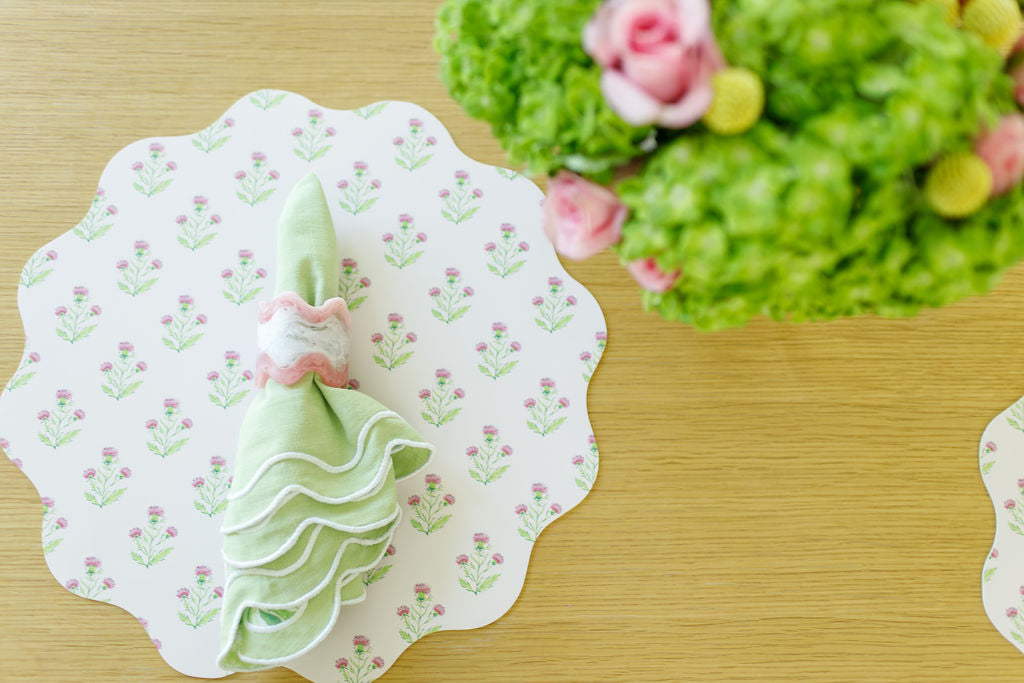 Wipeable Reversible Placemat - Purple Thistle + Lavender Chinoiserie