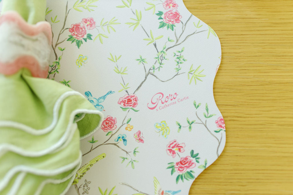 Wipeable Reversible Placemat - Purple Thistle + Lavender Chinoiserie