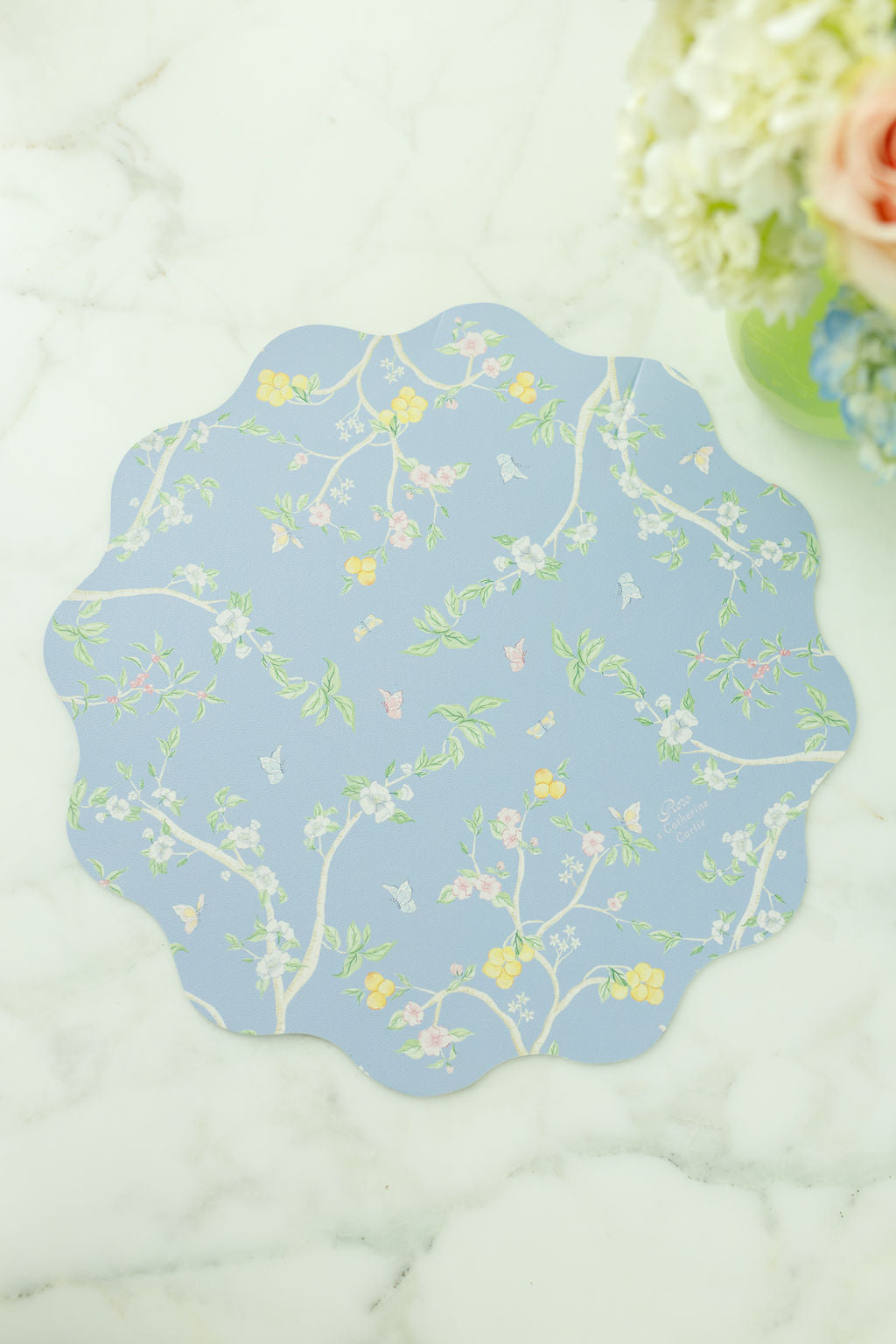 Wipeable Reversible Placemat - Green Jungle + Blue Chinoiserie