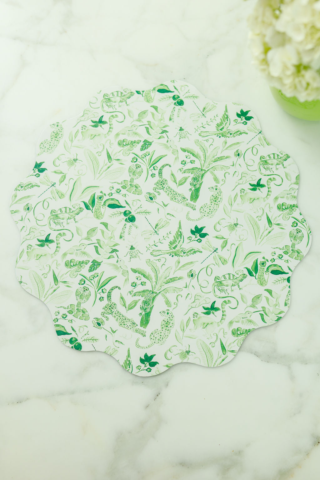 Wipeable Reversible Placemat - Green Jungle + Blue Chinoiserie