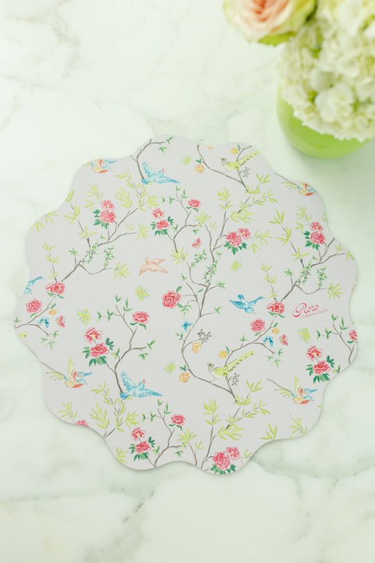 Wipeable Reversible Placemat - Purple Thistle + Lavender Chinoiserie