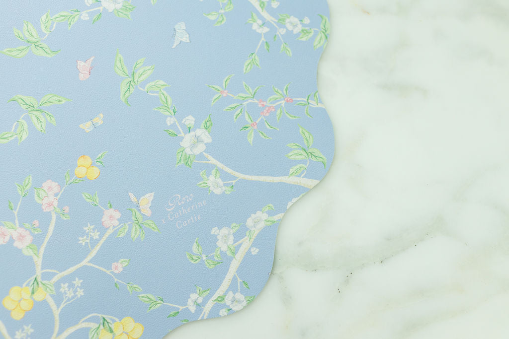 Wipeable Reversible Placemat - Green Jungle + Blue Chinoiserie