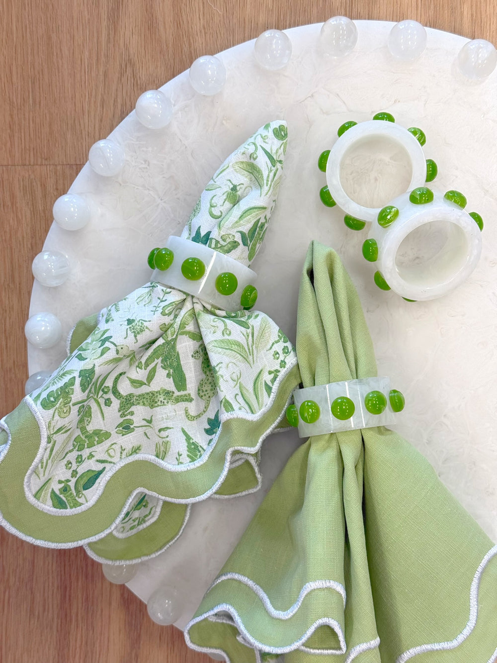 Paris Resin Napkin Rings (Set of 4) - White/Green