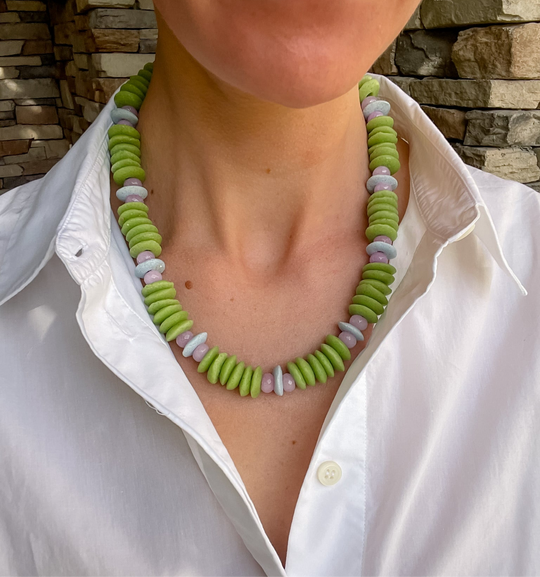 Julie Beaded Necklace - Green and Lavender