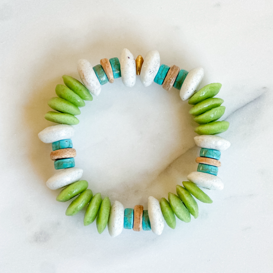 Julia Ashanti Bracelet - Green, White & Turquoise