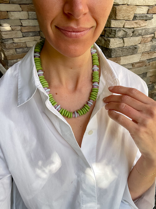 Julie Beaded Necklace - Green and Lavender