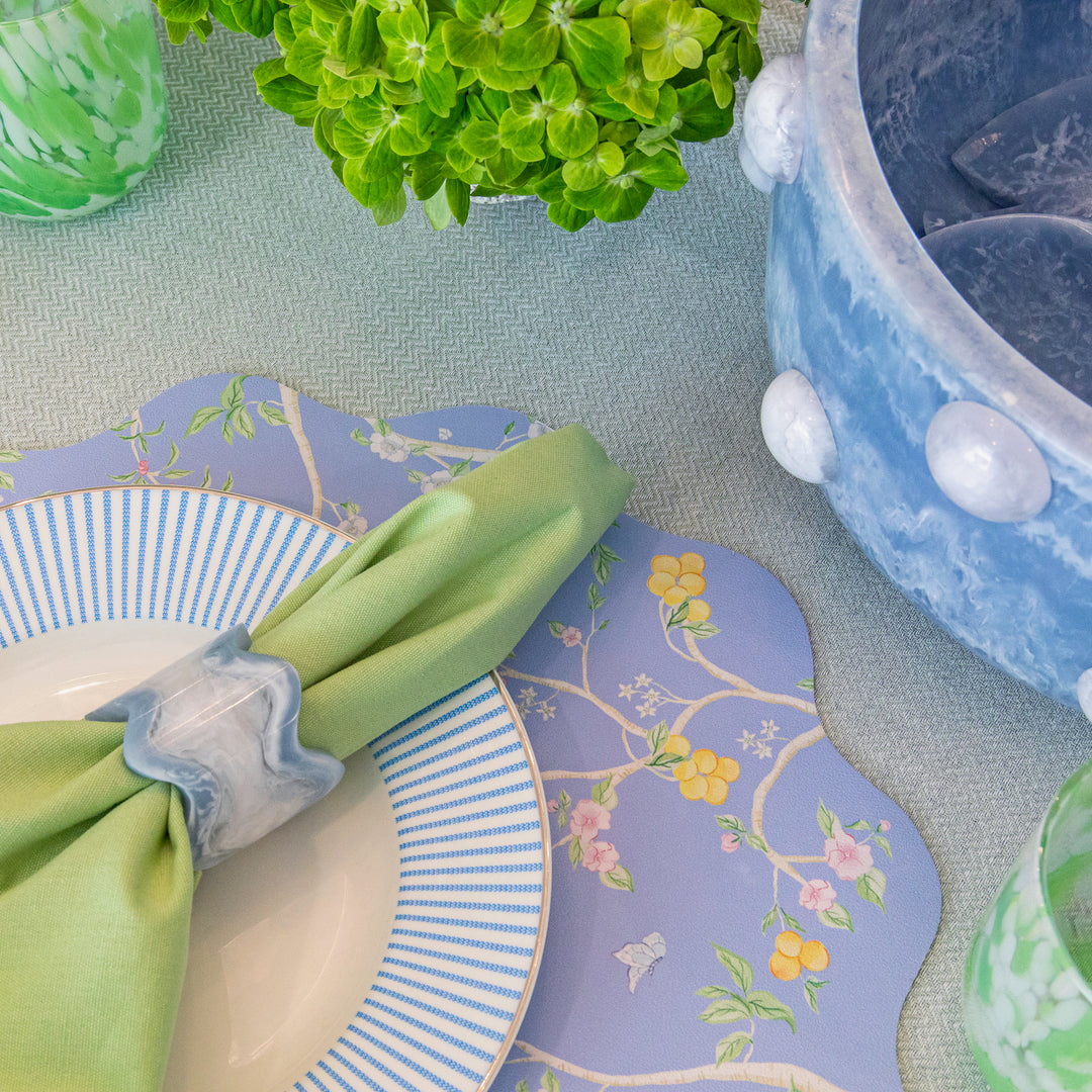 Wipeable Reversible Placemat - Green Jungle + Blue Chinoiserie