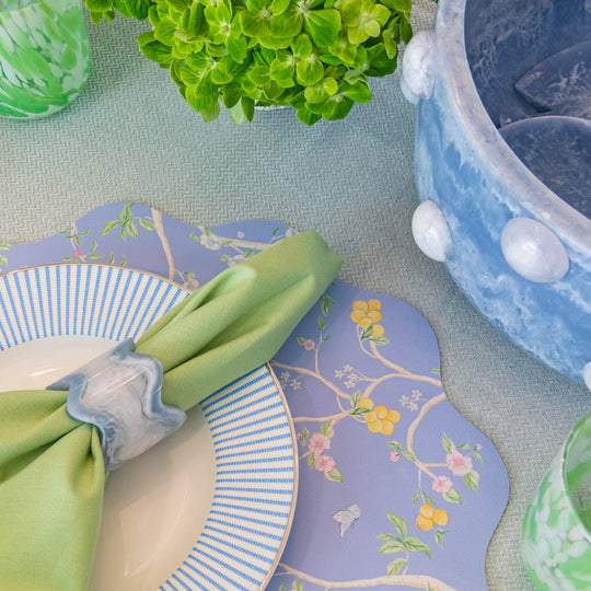 Wipeable Reversible Placemat - Green Jungle + Blue Chinoiserie