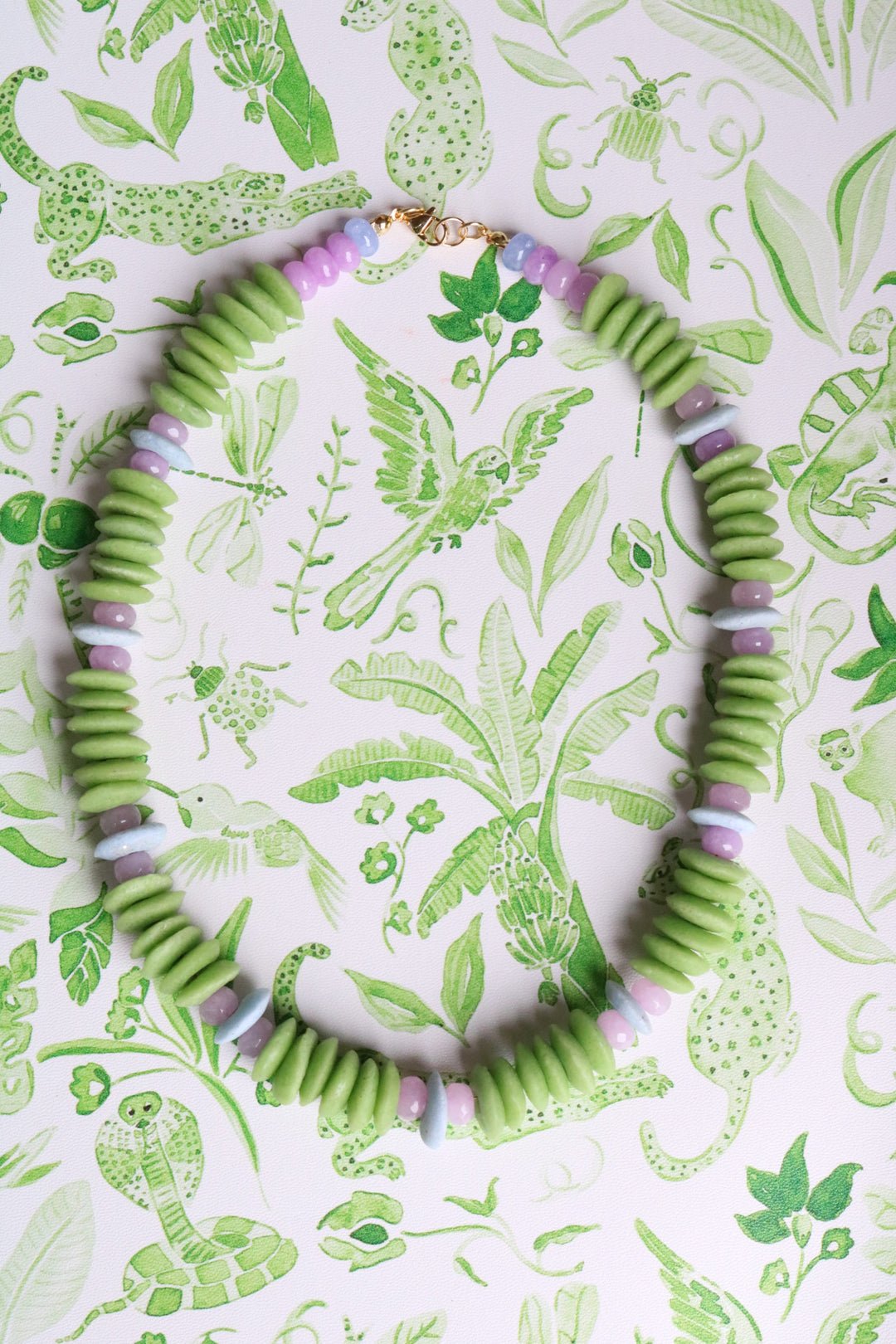 Julie Beaded Necklace - Green and Lavender