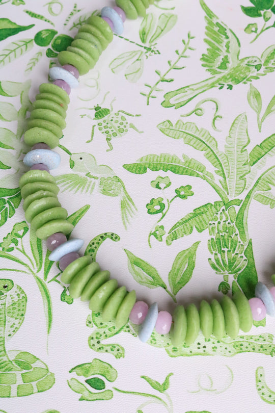 Julie Beaded Necklace - Green and Lavender