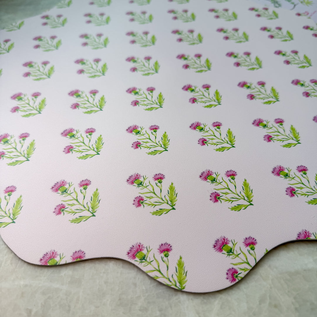 Wipeable Reversible Placemat - Purple Thistle + Lavender Chinoiserie