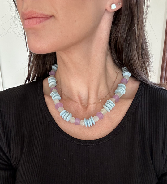 Juliet Beaded Necklace - Blue and Lavender