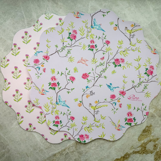 Wipeable Reversible Placemat - Purple Thistle + Lavender Chinoiserie