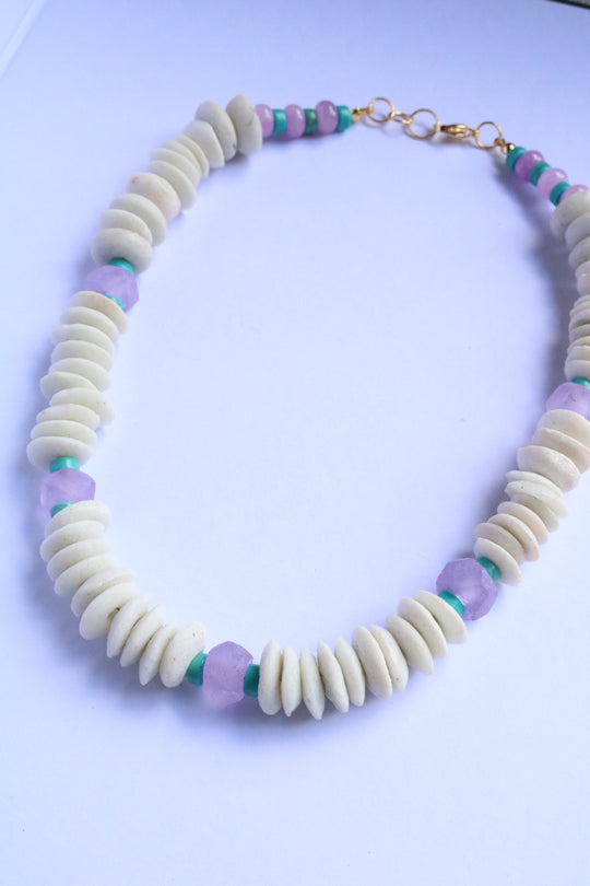 Janie Beaded Necklace - White & lavender