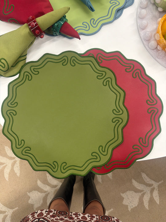 Wipeable Reversible Embroidered Placemats - Poppy + Pine (Set of 2)