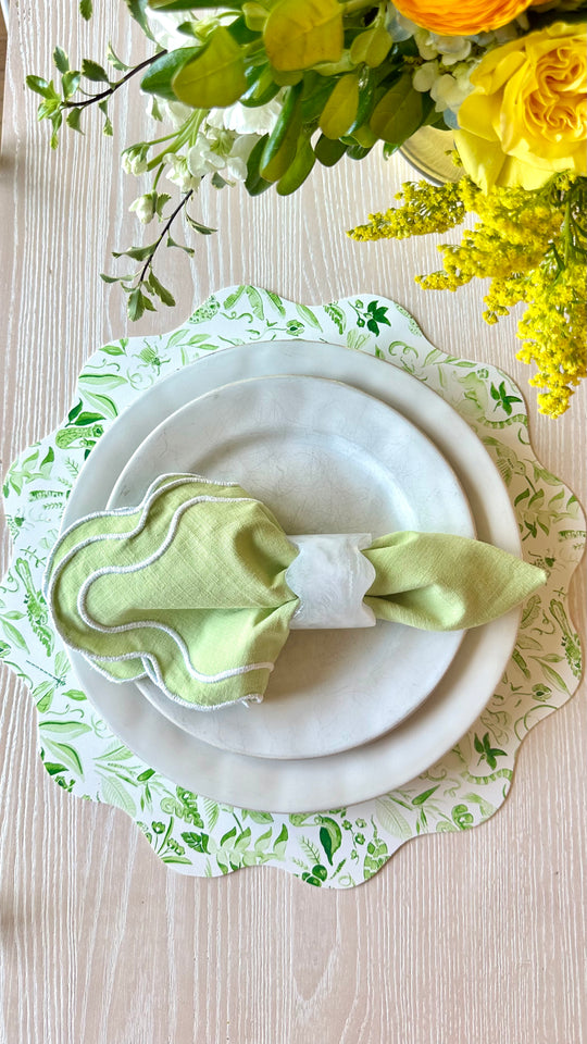 Wipeable Reversible Placemat - Green Jungle + Blue Chinoiserie