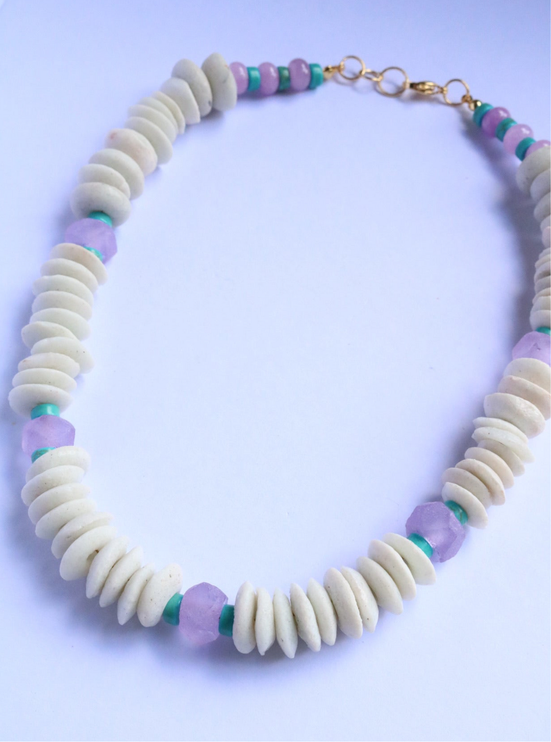 Janie Beaded Necklace - White & lavender