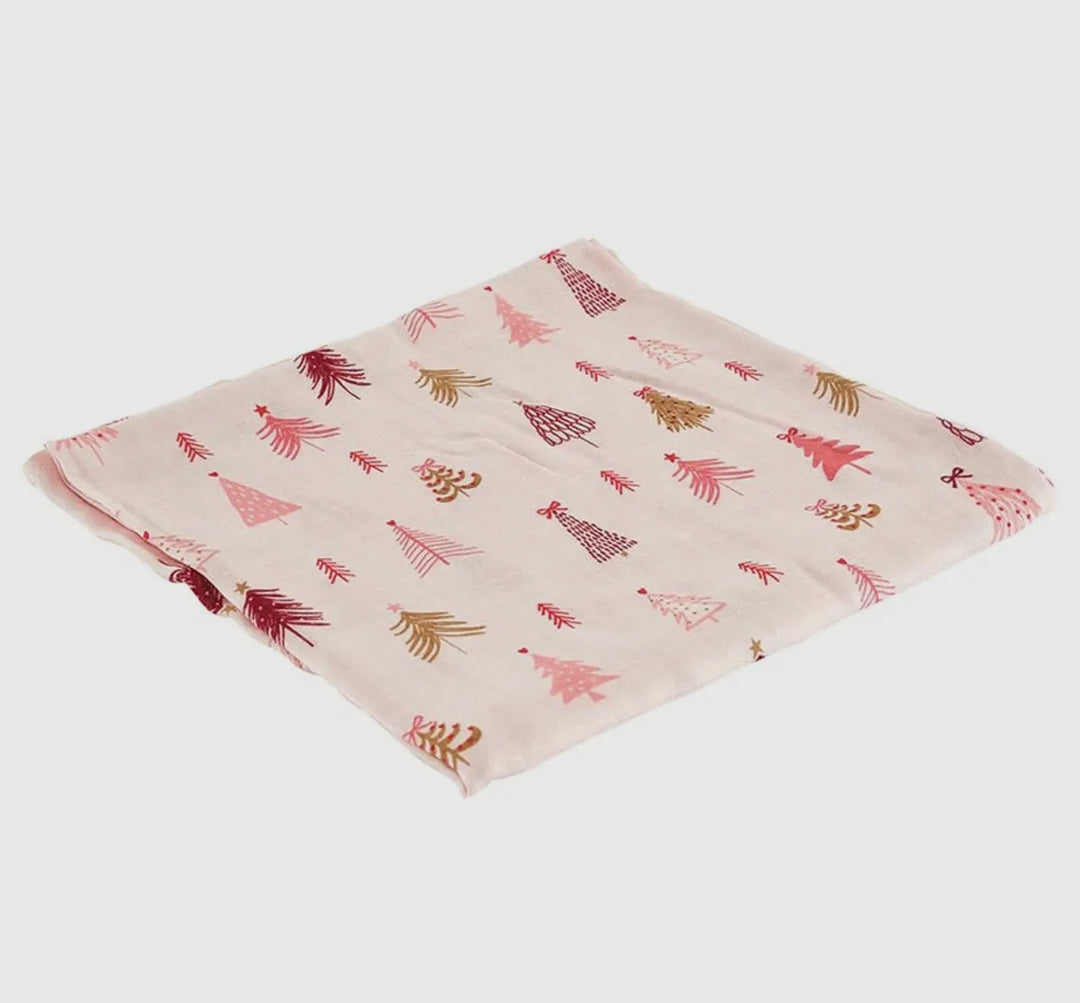 Pink Tree Swaddle Blanket & Rattle