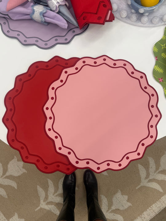 Wipeable Reversible Embroidered Placemats - Blush + Cherry (Set of 2)